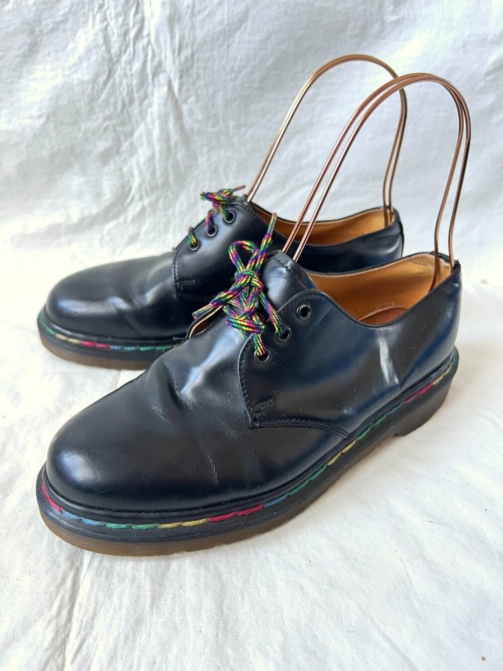 Dr Martens shoes 1461 oxfords UK 5 US 7 black leather double stitched rainbow - Picture 3 of 15